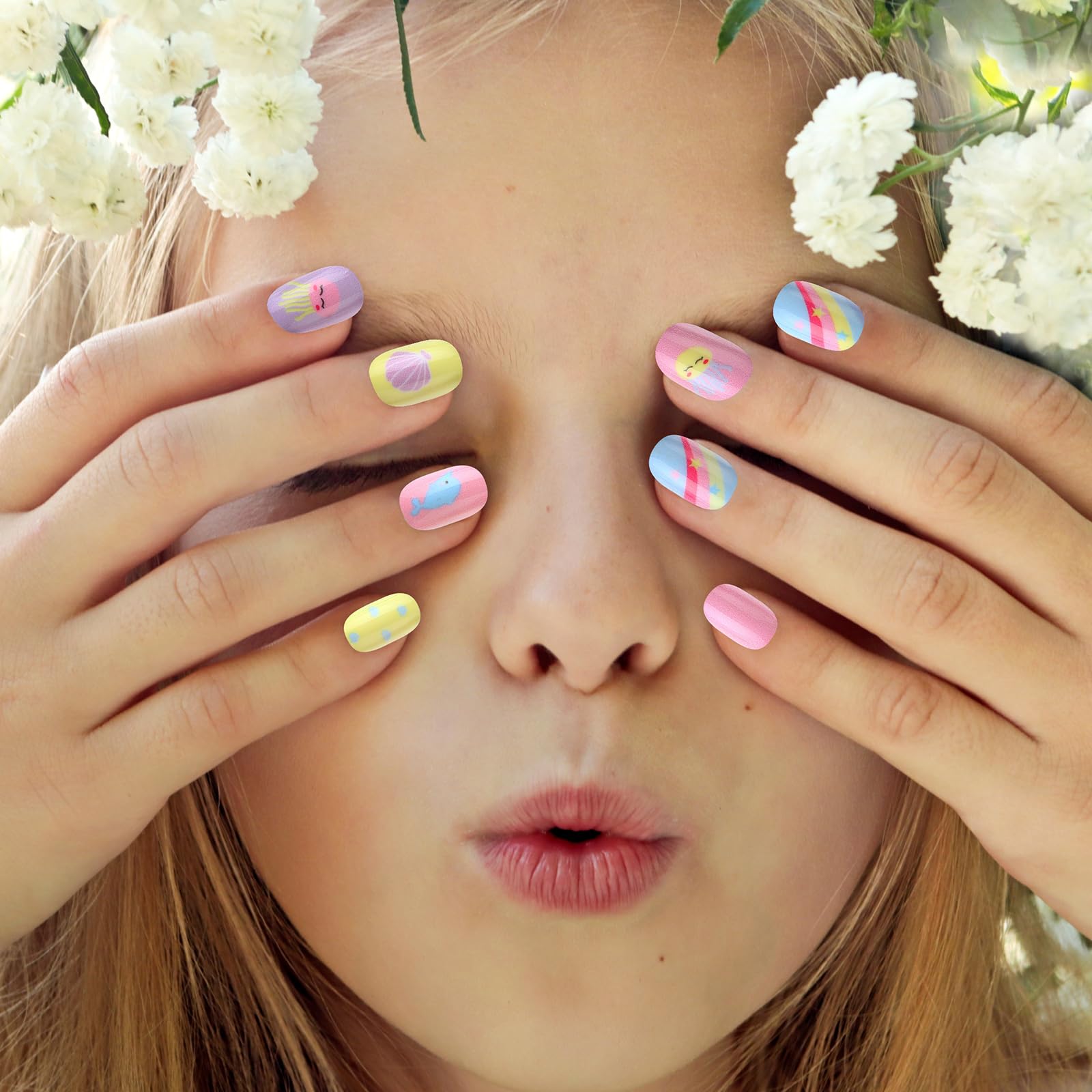 Amazon | Litherr S 72 個ネイルチップ の子供用 プレスオンネイルの